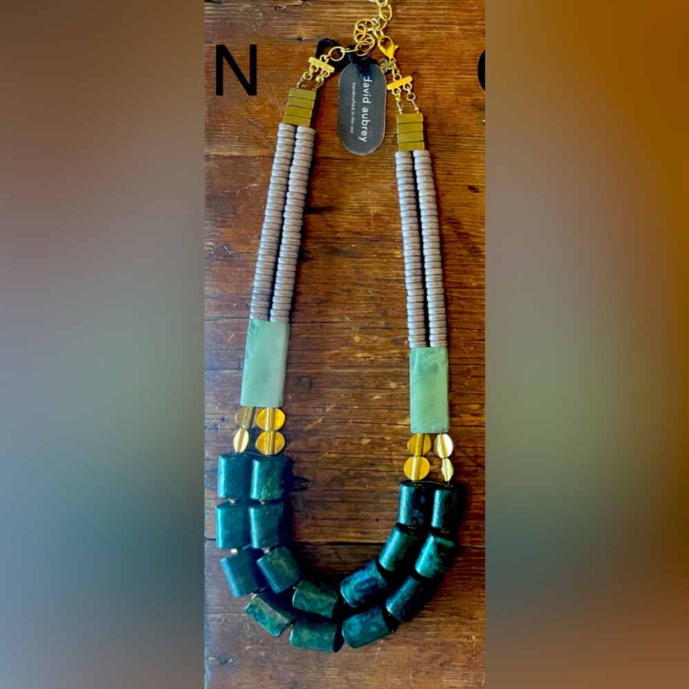 Double stranded green and grey stone necklace